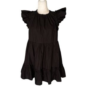 House of Harlow Black Flutter Sleeve Tiered A-Line Babydoll Mini Dress - M